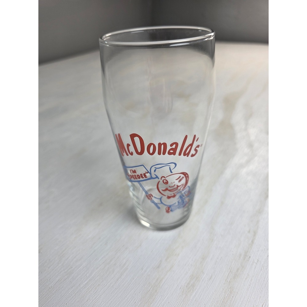 Vintage 1995 McDonalds Speedee Drinking Glass Retro Mascot Collector Cup 6.25in